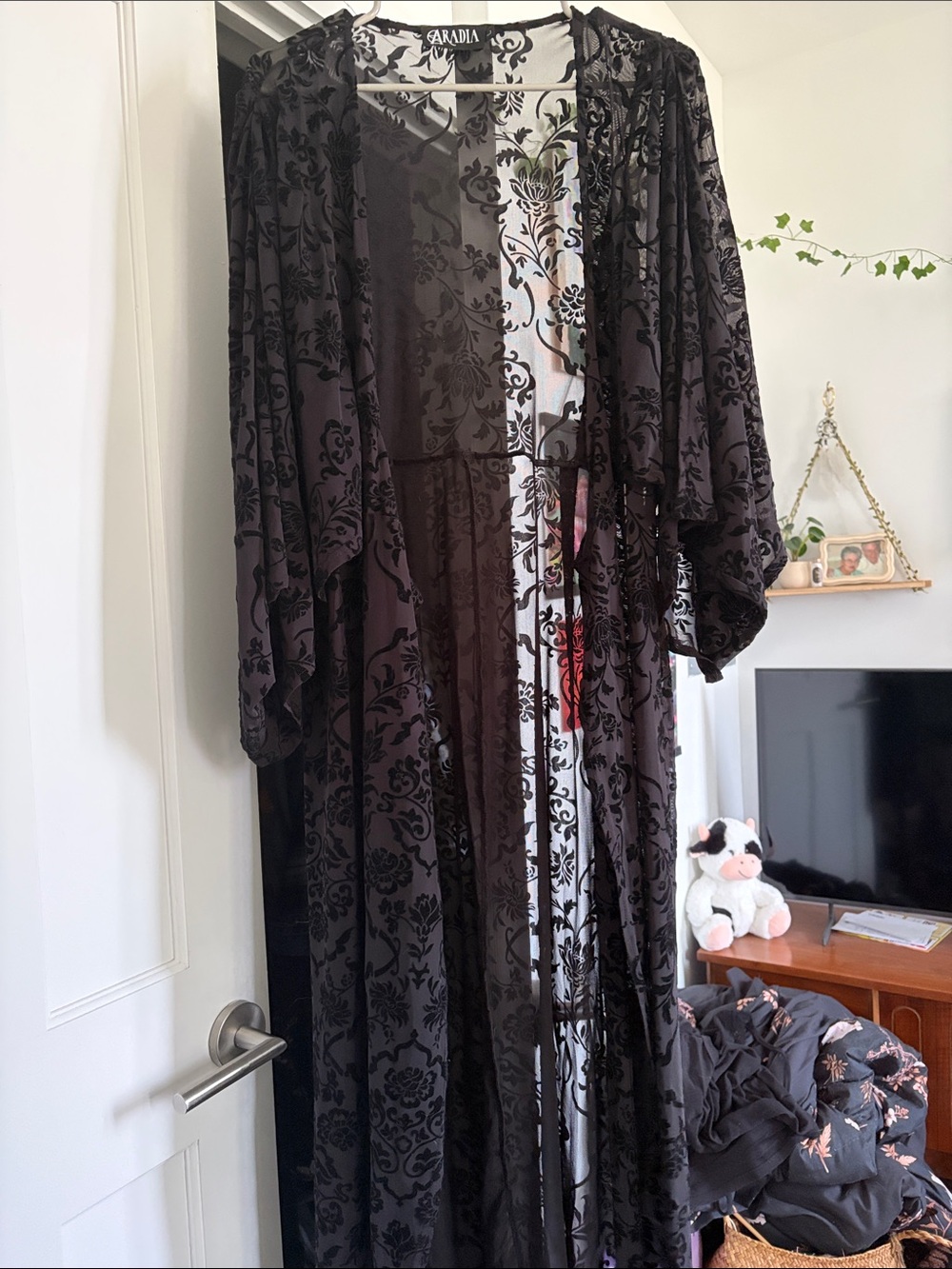 Black Sheer Velvet Burnout Kimono by Aradia